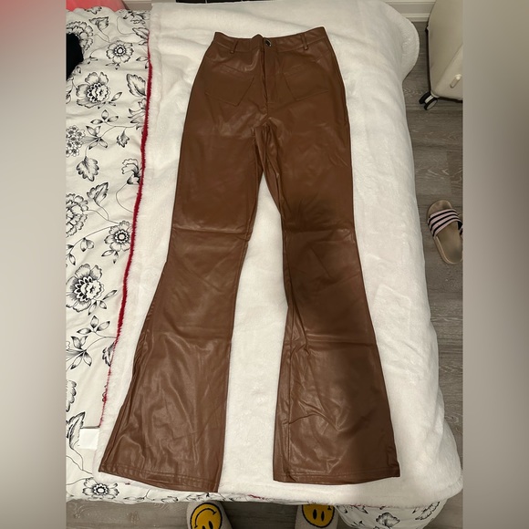 Brand new Pretty little thing flared vegan leather pants | size 4 - Picture 1 of 3